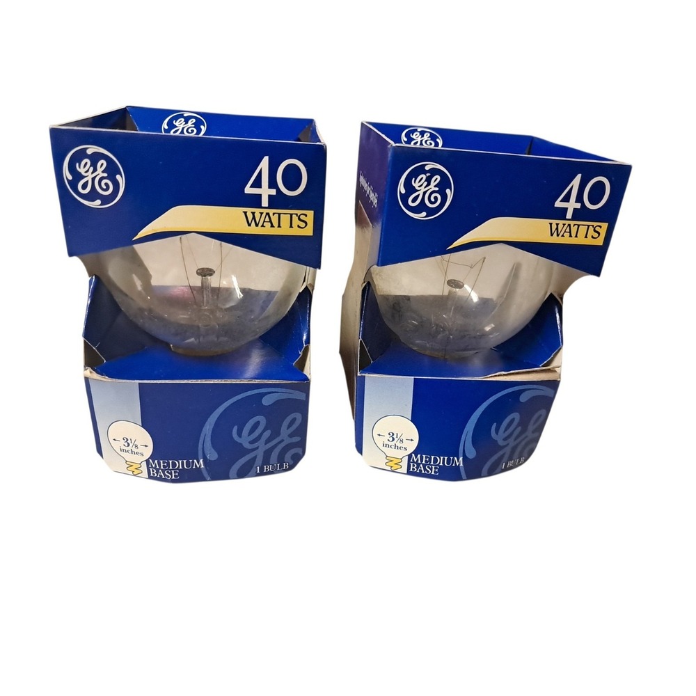 2  New/Old Stock GE  Globe 40W Med Base Crystal Clear Bulbs